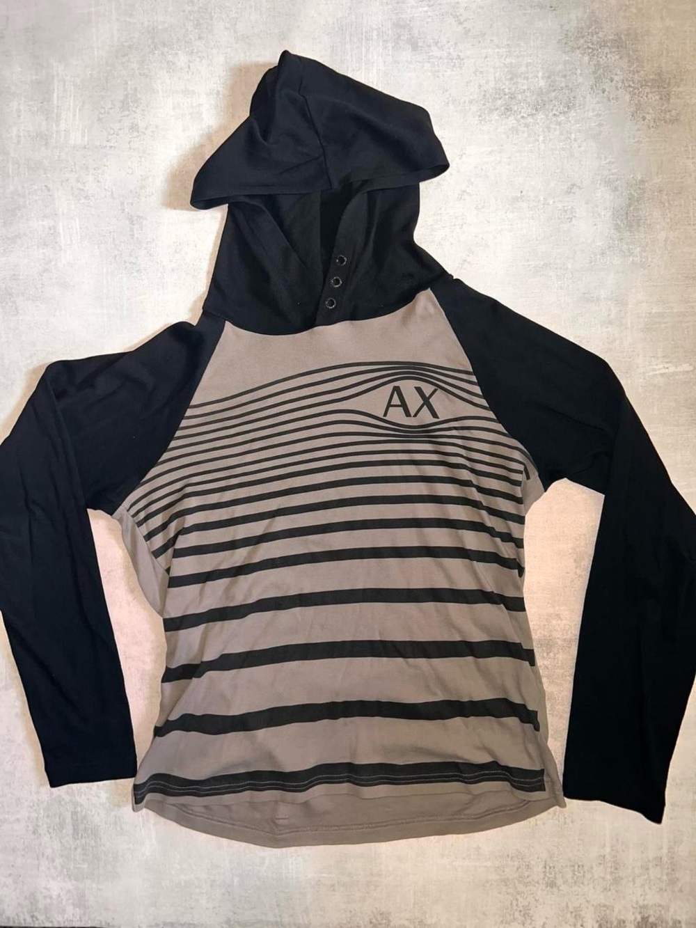 Armani Exchange A/X black and grey striped light weight hoodie
